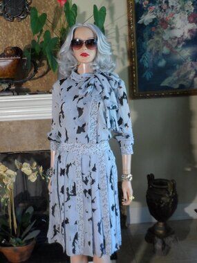 New Proenza Schouler Light Blue Printed Silk Chiffon Skirt Suit Size 4